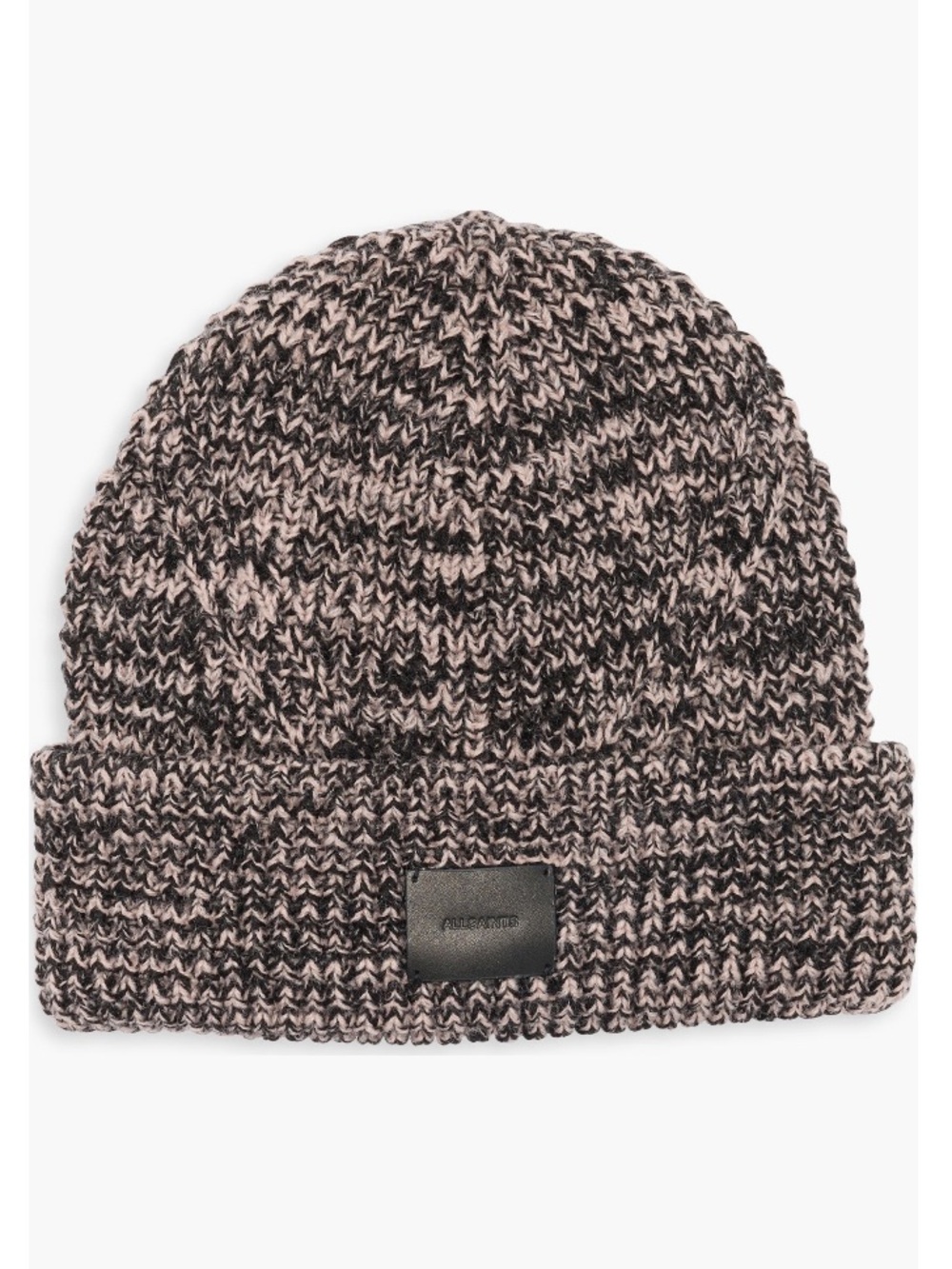 NWT All Saints Angled Stitch Marled Beanie, Black/Blush